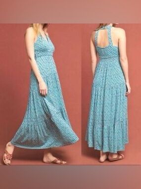 Maeve Teal Geo Halter Maxi Dress